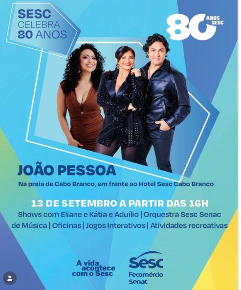 Evento de comemoração de 80 anos do Sesc será neste domingo na praia de Cabo Branco