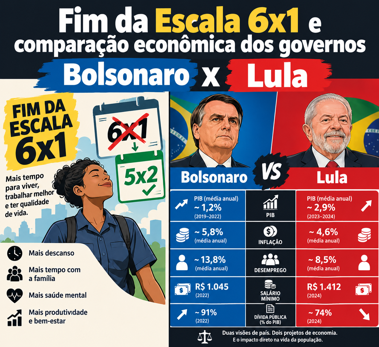FIM DA ESCALA 6x1 E COMPARAÇÃO ECONÔMICA DOS GOVERNOS BOLSONARO X LULA